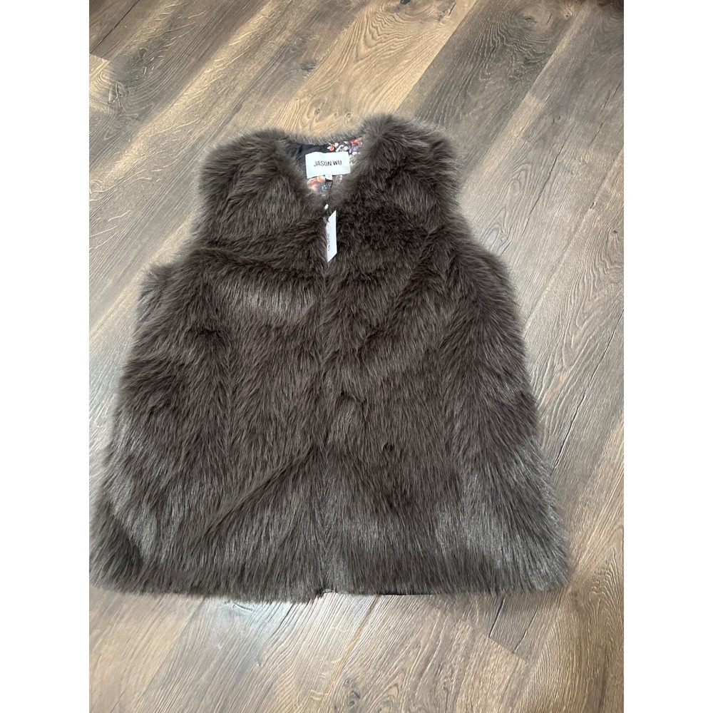 Jason Wu Faux Fur Vest Dark Grey Floral Lining Women's Size Medium NEW